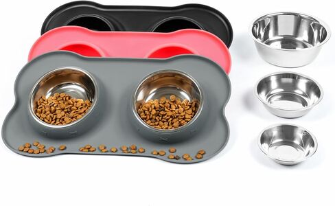 Conlun Dog Bowls with Silicone Mat, No Spill Stainless Set, XS, Black in Saudi Arabia
