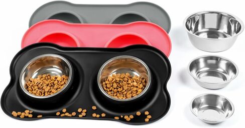 أوعية الكلب القط مع حصيرة تغذية السيليكون ، بدون مجموعة من طبقات الماء الموقرة ، غسالة الصحون آمنة ، 2 أوعية جرو من الفولاذ المقاوم للصدأ ، مناسبة للكلاب الصغيرة القطط حيوانات أليفة تحت 8 رطل ، صغير ، وردي صغير ، وردي in Kuwait