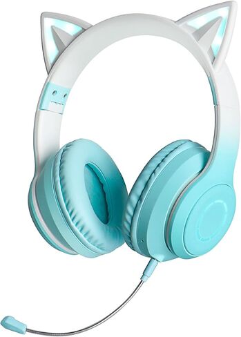 سماعات رأس بلوتوث على شكل قطة فوق الأذن للسفر، سماعات رأس جميلة سوداء قابلة للطي للأطفال، سماعة رأس لاسلكية LED، سماعات رأس سلكية متوافقة مع الهاتف/الكمبيوتر الشخصي/الكمبيوتر اللوحي/التلفزيون/Xbox/التبديل (أسود) in Kuwait