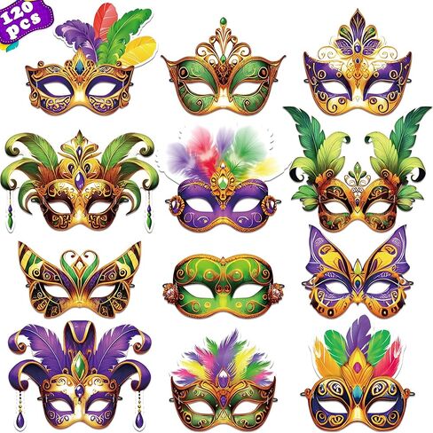 56PCS Mardi Gras Masks Bulk Set: Masquerade Party Decorations Carnival Favors(Paper) in Kuwait
