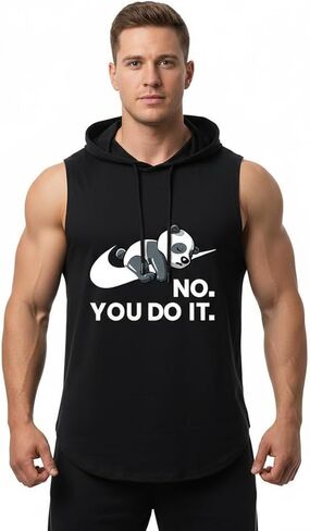 IRONPANDA Men's Workout Hooded Tank Tops Sleeveless Gym Hoodies Bodybuilding Muscle Shirts-NO. You DO IT.Panda Hooded Tank in Saudi Arabia