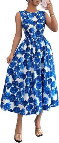 Floerns Women's Floral Tank Boho Midi Dress Sleeveless Ruffle Beach A Line Dresses in Kuwait