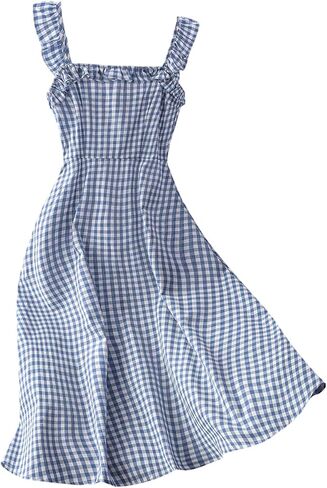 Floerns Women's Cute Square Neck Gingham Midi Dress Sleeveless Vacation A Line Dresses in Saudi Arabia