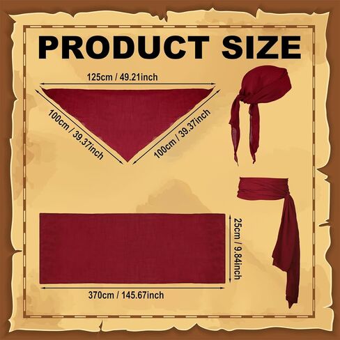 2pcs Pirate Costume Accessory Set, Pirate Costumes Kids Adult for Men & Women Red Headscarf and Belt Cosplay Hats Bandana Belts Eye Patch in Saudi Arabia