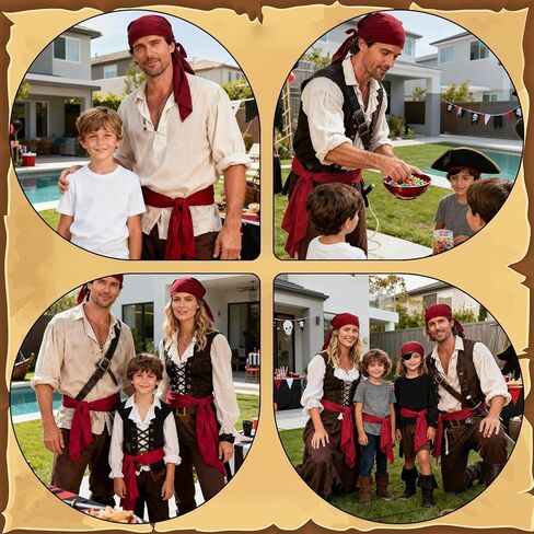 2pcs Pirate Costume Accessory Set, Pirate Costumes Kids Adult for Men & Women Red Headscarf and Belt Cosplay Hats Bandana Belts Eye Patch in Saudi Arabia