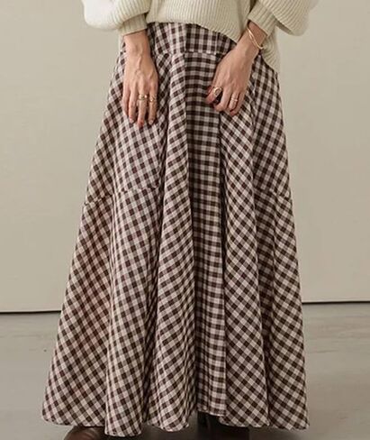 SEMATOMALA Women's Lightweight Elastic High Waist Plaid Maxi Swing Skirt A Line Full Length Long Boho Beach Skirt in Saudi Arabia
