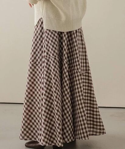 SEMATOMALA Women's Lightweight Elastic High Waist Plaid Maxi Swing Skirt A Line Full Length Long Boho Beach Skirt in Saudi Arabia