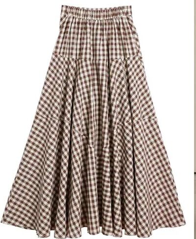 SEMATOMALA Women's Lightweight Elastic High Waist Plaid Maxi Swing Skirt A Line Full Length Long Boho Beach Skirt in Saudi Arabia