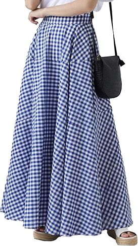 SEMATOMALA Women's Lightweight Elastic High Waist Plaid Maxi Swing Skirt A Line Full Length Long Boho Beach Skirt in Saudi Arabia