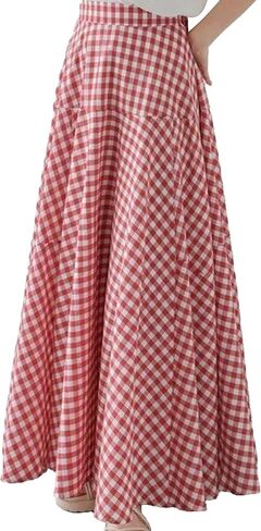 SEMATOMALA Women's Lightweight Elastic High Waist Plaid Maxi Swing Skirt A Line Full Length Long Boho Beach Skirt in Saudi Arabia