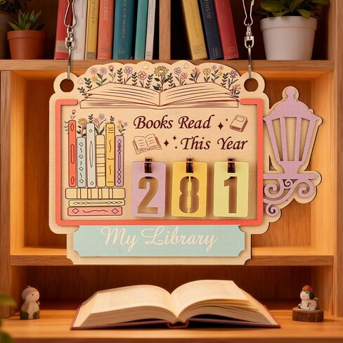 Books Read This Year Counter Book Lovers Gifts for Women Bookish Wooden Hanging Counter Sign Bookshelf Decor for Bookworm Reading Accessories Librarian, Readers, Teacher, Library Present in Kuwait