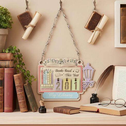 Books Read This Year Counter Book Lovers Gifts for Women Bookish Wooden Hanging Counter Sign Bookshelf Decor for Bookworm Reading Accessories Librarian, Readers, Teacher, Library Present in Kuwait