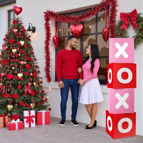 4 قطع من ديكورات حفلات عيد الحب على شكل O وX صناديق هدايا عيد الحب صناديق ورقية كبيرة ديكور مكتبي لحفلات عيد الحب صندوق هدايا لحفلات الزفاف والخطوبة وحفلات أعياد الميلاد بنمطين in Saudi Arabia