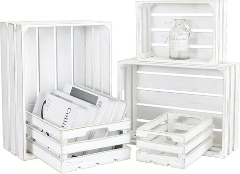 5-Piece Farmhouse Wooden Crate Set - Rustic Wooden Crates for Display and Storage, Large Torched Decorative Crates, Farmhouse Apple Crates, Painted Wood Crates for Decor in Saudi Arabia