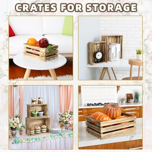 5-Piece Farmhouse Wooden Crate Set - Rustic Wooden Crates for Display and Storage, Large Torched Decorative Crates, Farmhouse Apple Crates, Painted Wood Crates for Decor in Saudi Arabia
