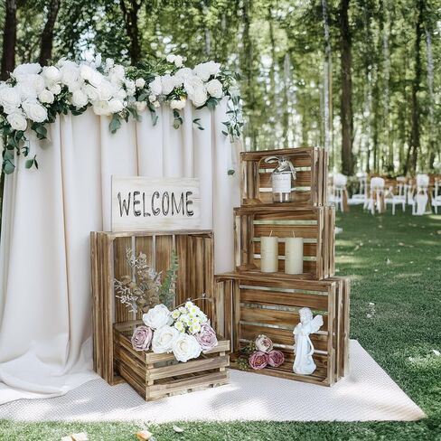 5-Piece Farmhouse Wooden Crate Set - Rustic Wooden Crates for Display and Storage, Large Torched Decorative Crates, Farmhouse Apple Crates, Painted Wood Crates for Decor in Saudi Arabia