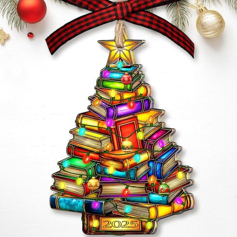 زخرفة عيد الميلاد للكتاب - زخرفة محبي الكتب - زخارف هدايا الكتب لمحبي الكتب - دودة الكتب، دودة الكتب، هدايا عشاق الكتب للمرأة - ديكور المكتبة - زخرفة أكريليك من الزجاج الملون الصناعي 2025 in Kuwait