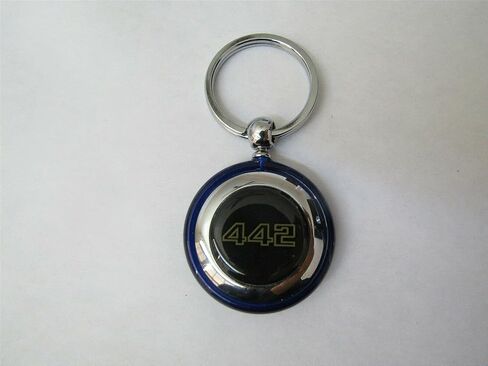 السبعينيات 1986 1987 OLDS 442 4-4-2 سلسلة مفاتيح بلاستيكية مستديرة بشعار ذهبي/أسود - أزرق in Kuwait