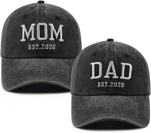 Dad and Mom EST 2026 قبعات بيسبول مطرزة، قبعات قطنية قابلة للتعديل للآباء الجدد، للبالغين من الجنسين، عبوتان in Saudi Arabia