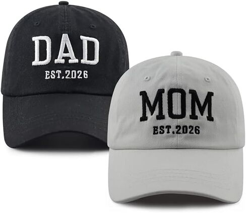 Dad and Mom EST 2026 قبعات بيسبول مطرزة، قبعات قطنية قابلة للتعديل للآباء الجدد، للبالغين من الجنسين، عبوتان in Kuwait