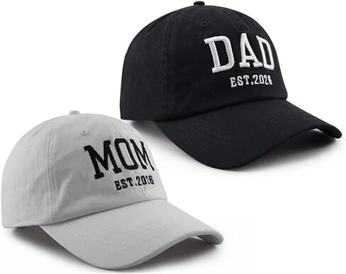 Dad and Mom EST 2026 قبعات بيسبول مطرزة، قبعات قطنية قابلة للتعديل للآباء الجدد، للبالغين من الجنسين، عبوتان in Kuwait