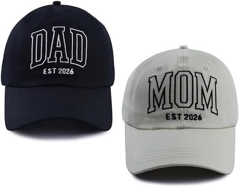 Dad and Mom EST 2026 قبعات بيسبول مطرزة، قبعات قطنية قابلة للتعديل للآباء الجدد، للبالغين من الجنسين، عبوتان in Saudi Arabia