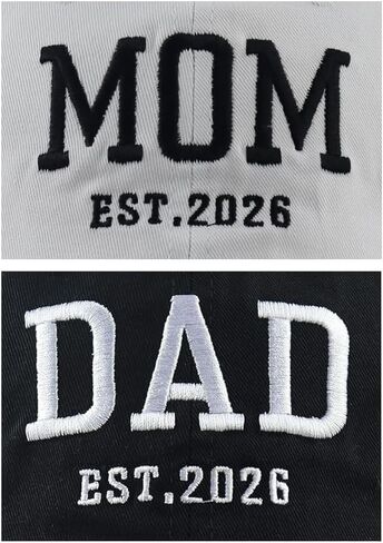 Dad and Mom EST 2026 قبعات بيسبول مطرزة، قبعات قطنية قابلة للتعديل للآباء الجدد، للبالغين من الجنسين، عبوتان in Kuwait