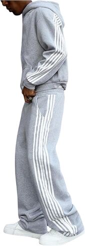 SweatyRocks الرجال 2 قطعة Sweatsuits مخطط طباعة كم طويل هوديي و Sweatpants مجموعة رياضية Jogger Set in Kuwait