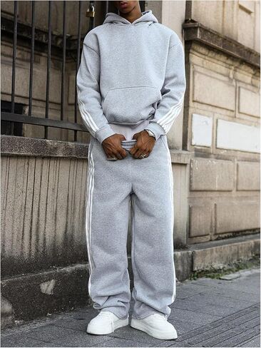 SweatyRocks Men's 2 Piece Sweatsuits Striped Print Long Sleeve Hoodie and Sweatpants Set Tracksuits Jogger Set in Saudi Arabia