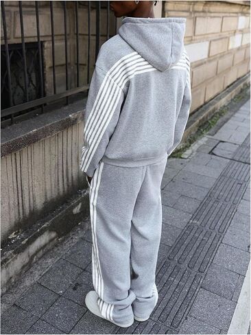 SweatyRocks Men's 2 Piece Sweatsuits Striped Print Long Sleeve Hoodie and Sweatpants Set Tracksuits Jogger Set in Saudi Arabia