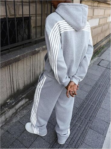 SweatyRocks Men's 2 Piece Sweatsuits Striped Print Long Sleeve Hoodie and Sweatpants Set Tracksuits Jogger Set in Saudi Arabia