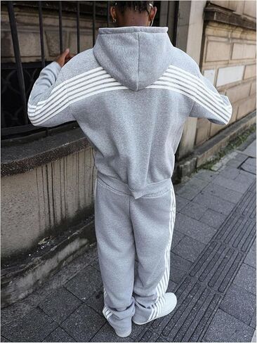 SweatyRocks Men's 2 Piece Sweatsuits Striped Print Long Sleeve Hoodie and Sweatpants Set Tracksuits Jogger Set in Saudi Arabia