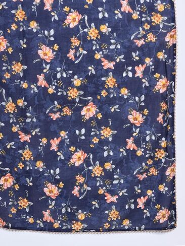 Tissu Women's Plus Size Navy Blue Printed Pure Cotton Kurta Palazzo With Dupatta in Saudi Arabia
