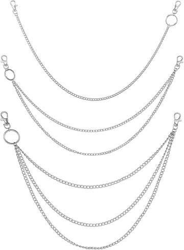 3 Pieces Jeans Chains Wallet Pocket Belt Hip Hop Pants Chain Metal Pants Chain with Lobster Clasps Pocket Chains Biker Trouser Accessory Jewelry Gift for Men Women (Silver) in Saudi Arabia