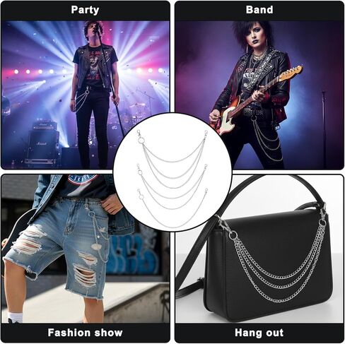 3 Pieces Jeans Chains Wallet Pocket Belt Hip Hop Pants Chain Metal Pants Chain with Lobster Clasps Pocket Chains Biker Trouser Accessory Jewelry Gift for Men Women (Silver) in Saudi Arabia