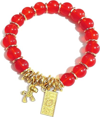 Chinese New Year of The Horse Natural Stone Bracelets Multi-colored Horse Stone Beaded Stretch Bracelet Gold Zodiac Horses Good Luck Amulet Blessing New Year Bracelet Gift in Saudi Arabia