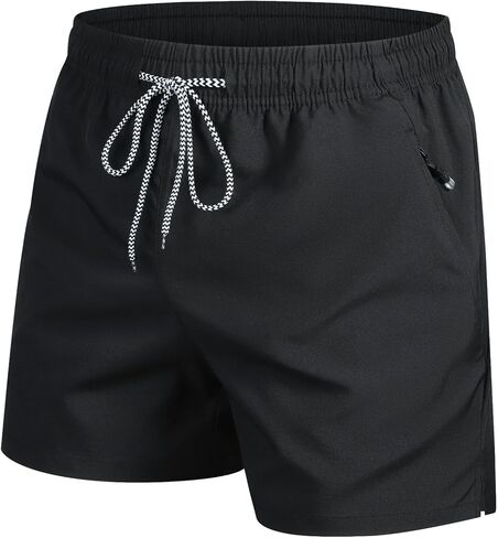 Men's Quick Dry Sports Shorts - Drawstring Waist Zipper Pocket Shorts with Zipper Pocket for Running Exercise Sports in Saudi Arabia