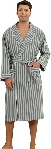 رداء Vulcanodon الرجالي خفيف الوزن مخطط كيمونو، ملابس نوم ناعمة بأكمام طويلة بطول الركبة in Kuwait