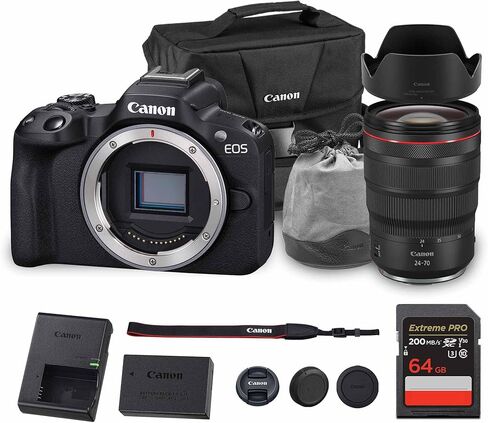 Canon EOS R50 كاميرا بدون مرآة مع عدسات RF-S من 18-45 مم و 55-210 مم | 24.2mp APS-C Sensor ، Pixel CMOS AF ، 4K فيديو | مجموعة كاميرا هجينة مضغوطة مع حقيبة الكتف وبطاقة 64 جيجابايت in Kuwait