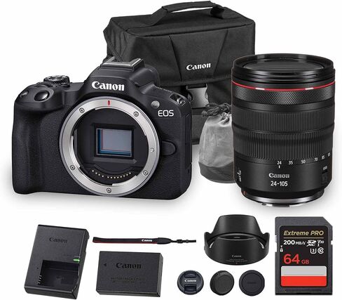 Canon EOS R50 كاميرا بدون مرآة مع عدسات RF-S من 18-45 مم و 55-210 مم | 24.2mp APS-C Sensor ، Pixel CMOS AF ، 4K فيديو | مجموعة كاميرا هجينة مضغوطة مع حقيبة الكتف وبطاقة 64 جيجابايت in Kuwait