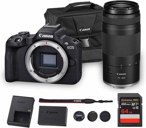 Canon EOS R50 كاميرا بدون مرآة مع عدسات RF-S من 18-45 مم و 55-210 مم | 24.2mp APS-C Sensor ، Pixel CMOS AF ، 4K فيديو | مجموعة كاميرا هجينة مضغوطة مع حقيبة الكتف وبطاقة 64 جيجابايت in Kuwait