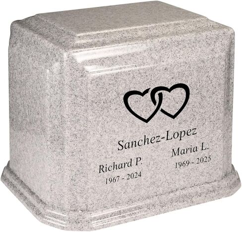 Custom Engraved Arch Cultured Marble Urn for Two - Misty Gray - Companion Sized Cremation Urns for Human Ashes - Gray - Ground Burial, Home Memorial and Funeral Cremation Urn in Saudi Arabia