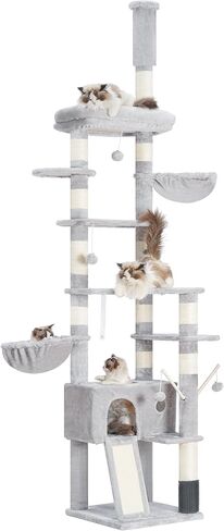 Hey-brother Cat Tree, 98.4-110.2 Inches Floor to Ceiling Cat Tree-Adjustable Height, Tall Cat Climbing Tower for Cats Large Adult with Scratching Post, Cat cando, Smoky Gray 0MPJ091G in Kuwait