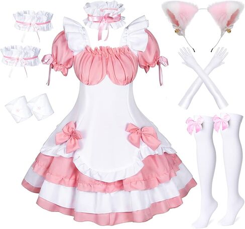 أنيمي الفرنسية خادمة لوليتا يتوهم الملكة الأميرة فستان تأثيري حلي فروي القط الأذن قفازات الجوارب مجموعة in Kuwait