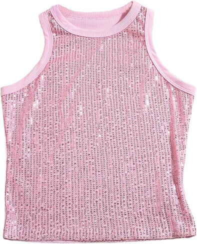 Womens Sequin Tank Tops Sparkle Sexy Sleeveless Club Party Camisole Casual Y2K Slim Crop Summer Vest in Saudi Arabia