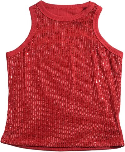 Womens Sequin Tank Tops Sparkle Sexy Sleeveless Club Party Camisole Casual Y2K Slim Crop Summer Vest in Saudi Arabia