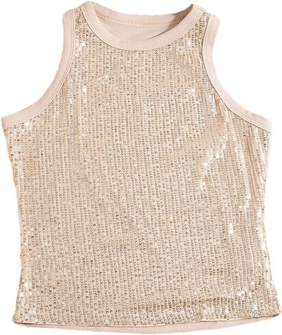 Womens Sequin Tank Tops Sparkle Sexy Sleeveless Club Party Camisole Casual Y2K Slim Crop Summer Vest in Saudi Arabia