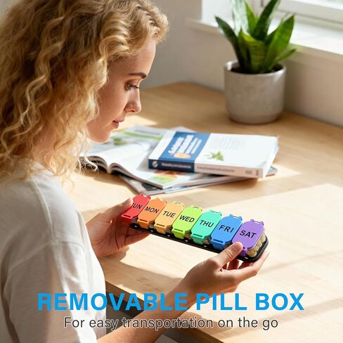 Extra Large Weekly Pill Organizer 7 Day - Portable Daily Pill Box with 7 Detachable Compartments, Vitamin Holder and Medicine Organizer for Supplements, Home and Travel, Rainbow in Saudi Arabia