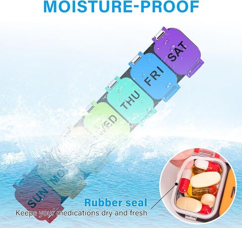 Extra Large Weekly Pill Organizer 7 Day - Portable Daily Pill Box with 7 Detachable Compartments, Vitamin Holder and Medicine Organizer for Supplements, Home and Travel, Rainbow in Saudi Arabia