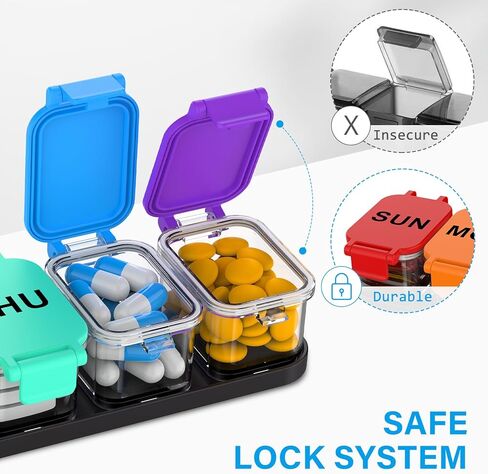 Extra Large Weekly Pill Organizer 7 Day - Portable Daily Pill Box with 7 Detachable Compartments, Vitamin Holder and Medicine Organizer for Supplements, Home and Travel, Rainbow in Saudi Arabia